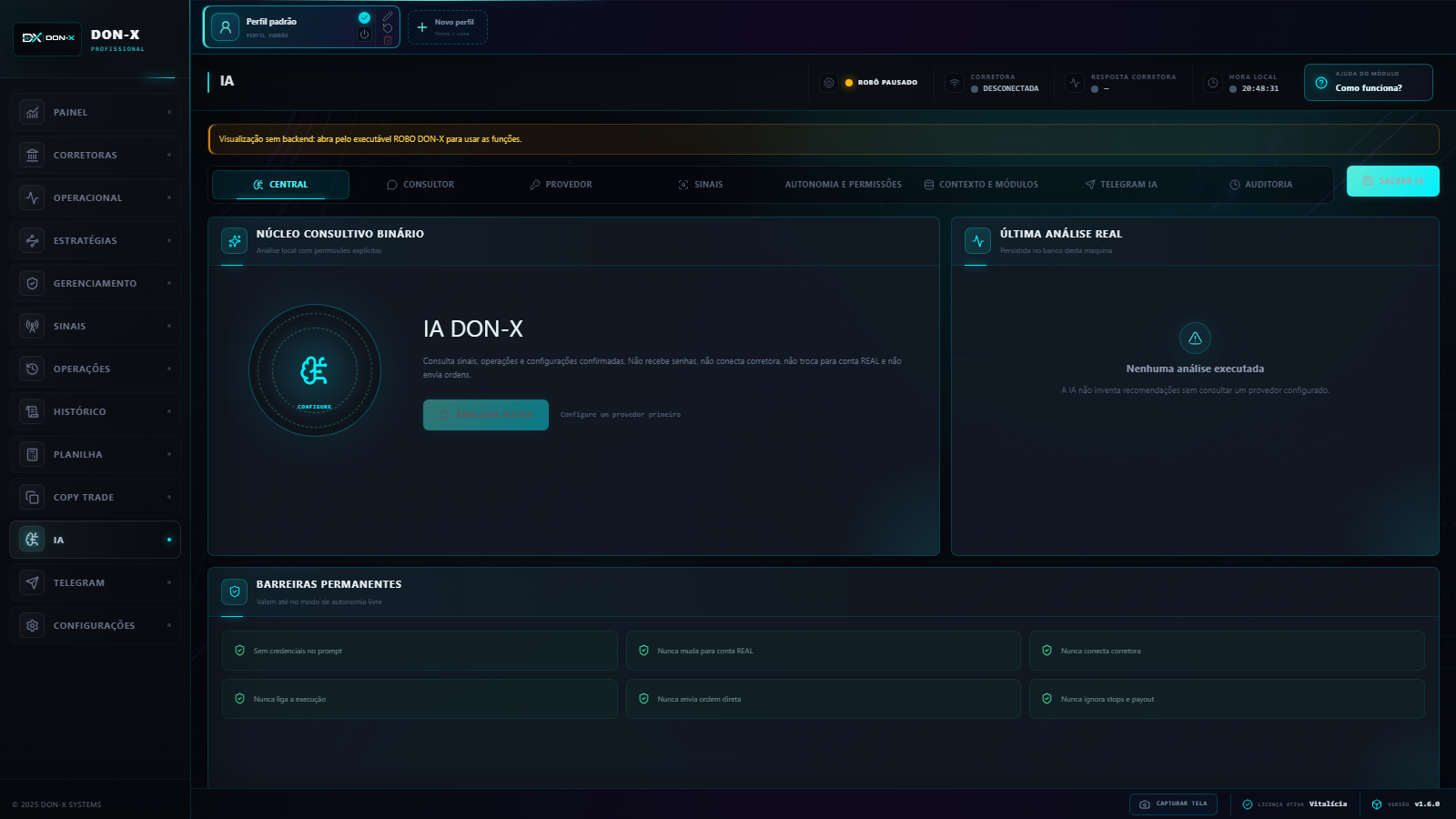 Tela real do núcleo de inteligência artificial do DON-X